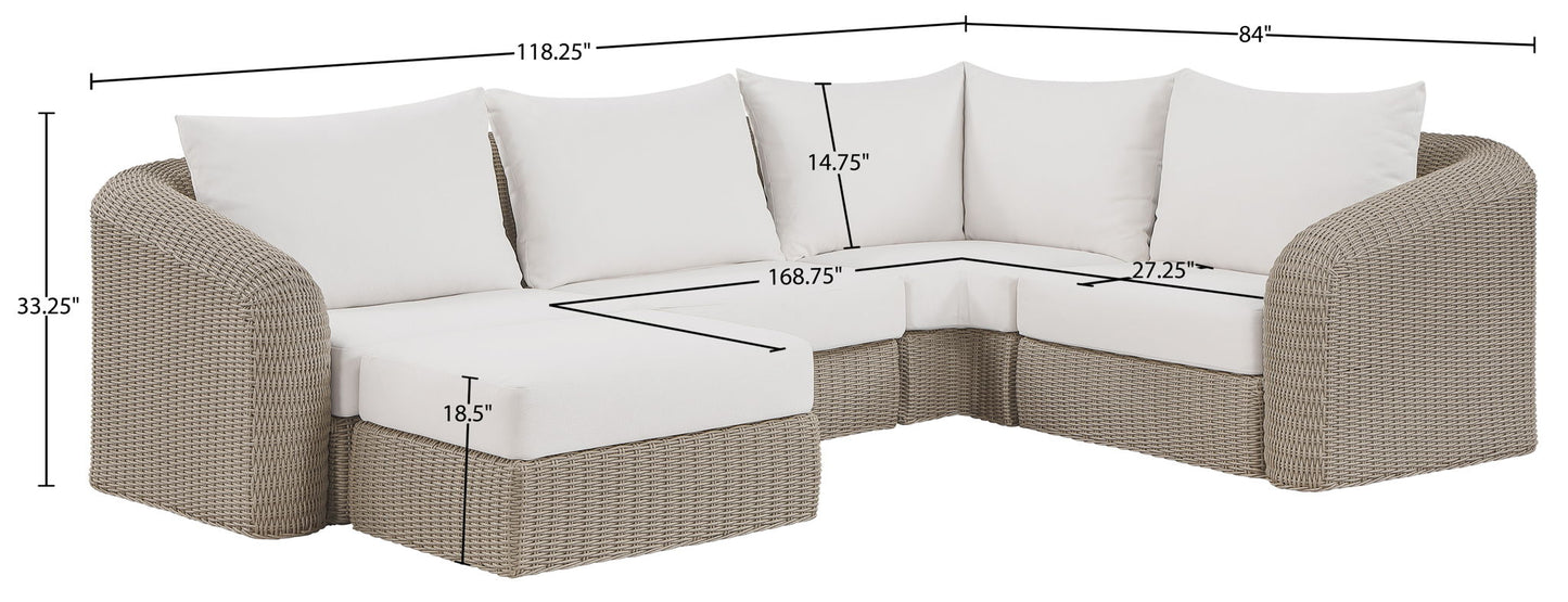 Seacrest - Olefin Water Resistant Fabric And Wicker 5 Piece Outdoor Patio Modular Sectional