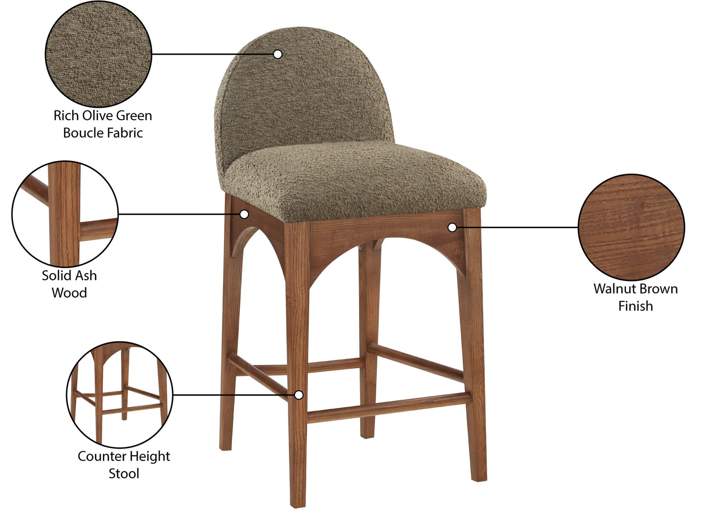 Waldorf - Boucle Stool With Brown Legs
