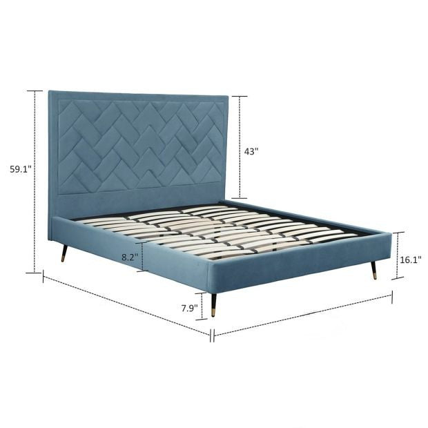 Chevron Modern Upholstered Velvet Platform Bed