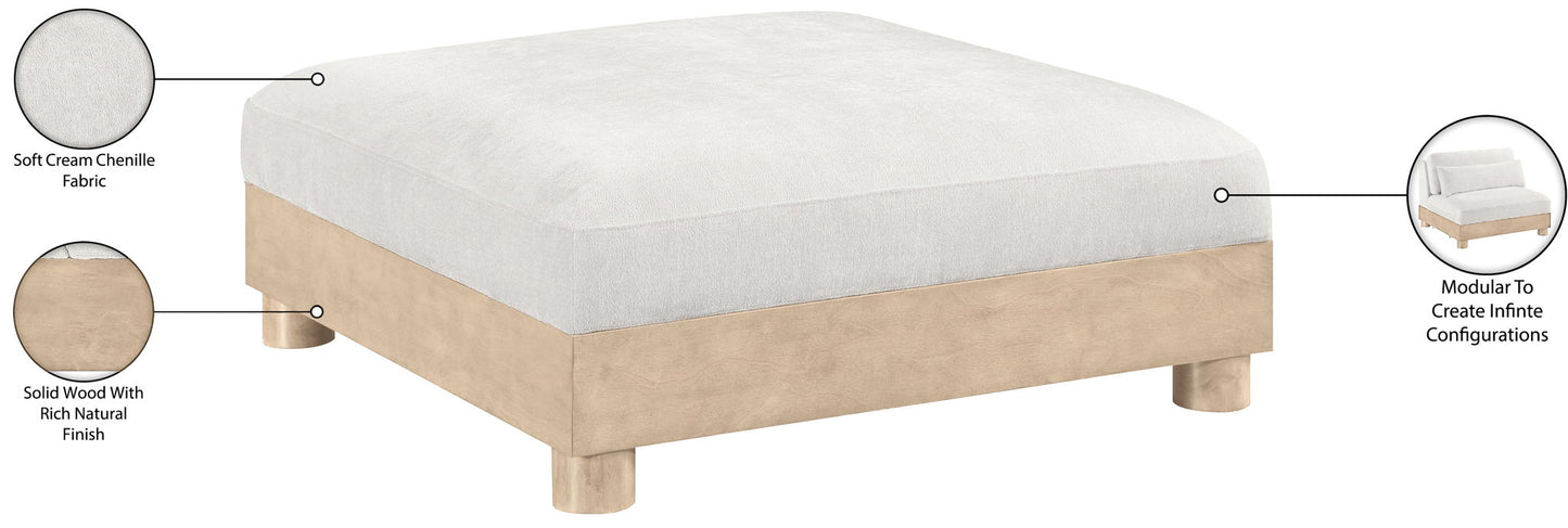 Turin - Chenille Fabric Upholstered Modular Ottoman - Natural Base