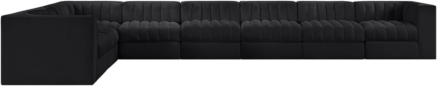 Rummi - Velvet Performance Fabric Upholstered 8 Piece Modular Sectional (With 3 Corner Chairs)