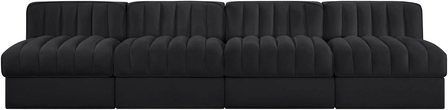 Rummi - Armless Velvet Performance Fabric Upholstered 4 Piece Modular Sofa