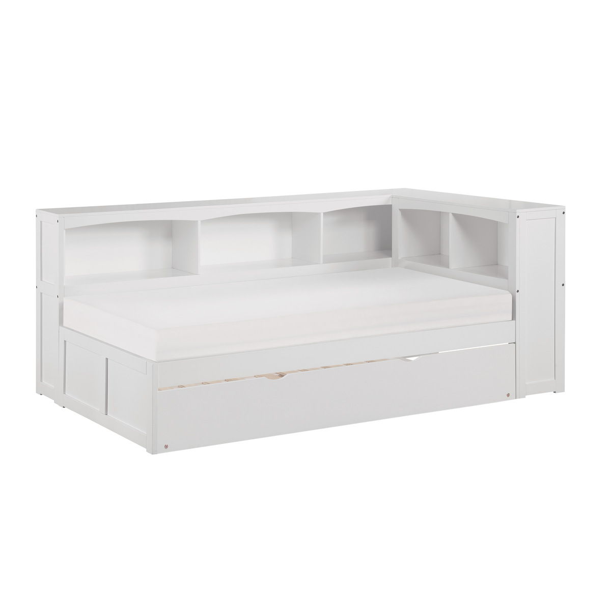 Galen Twin Bookcase Corner Platform Bed with Twin Trundle