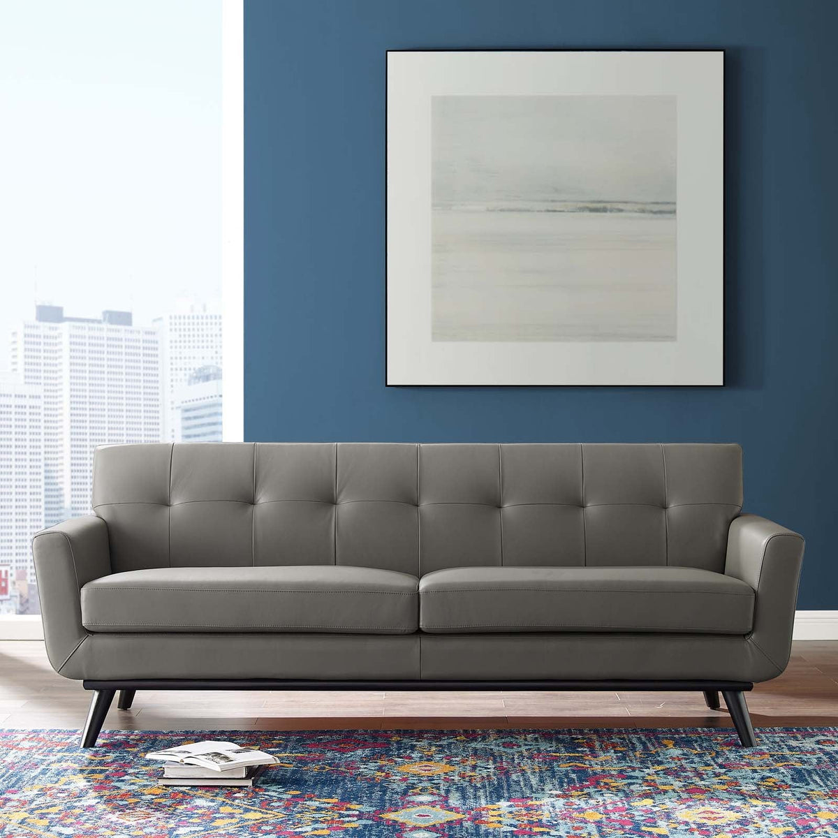 Engage Top-Grain Leather Living Room Lounge Sofa - Gray