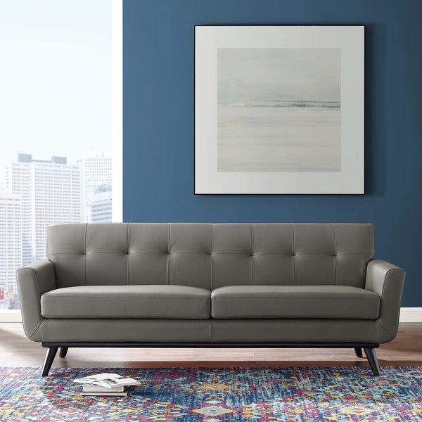 Engage Top-Grain Leather Living Room Lounge Sofa - Gray