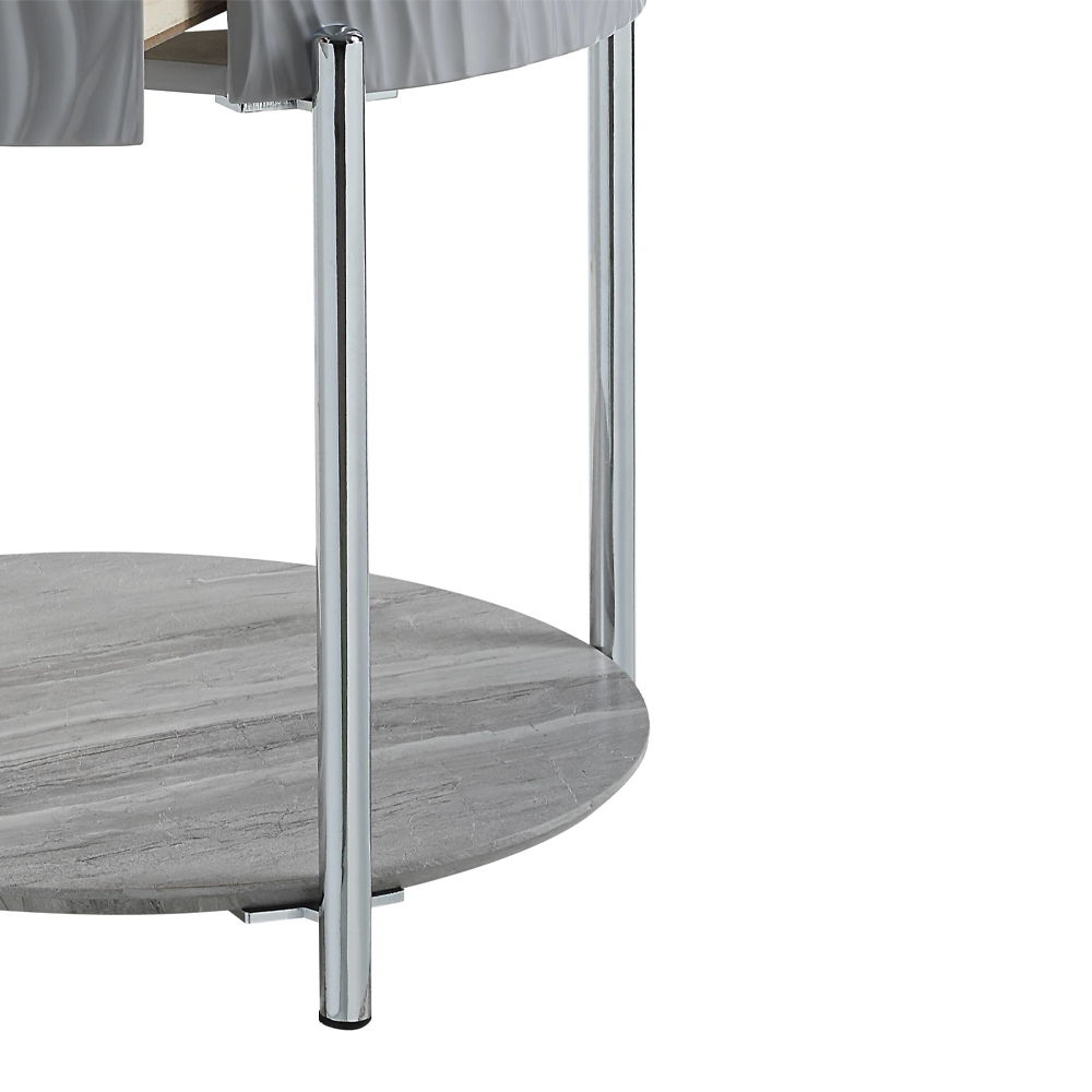 Yukino - End Table - Gray High Gloss & Chrome