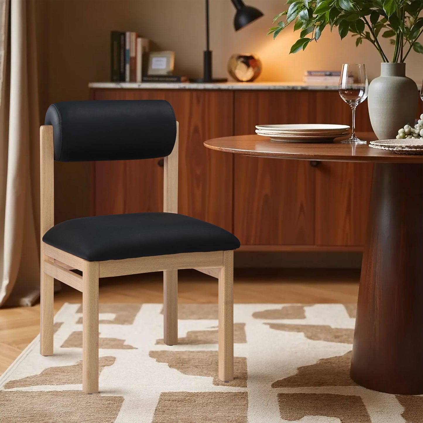 Roundhill - Faux Leather Dining Chair (Set of 2) - Natural Frame