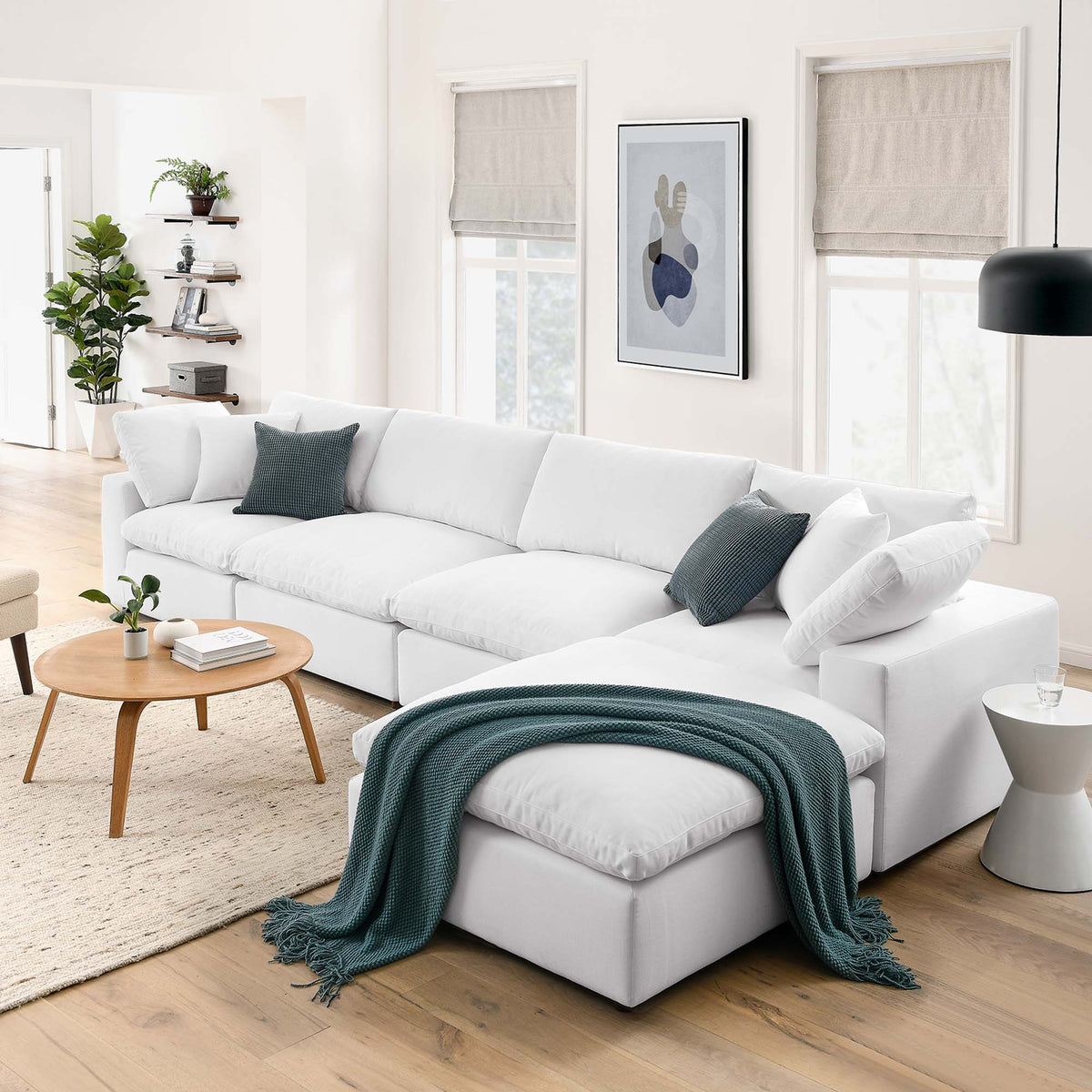 Commix 5 Piece Down Filled Overstuffed Sectional Sofa Set - Pure White