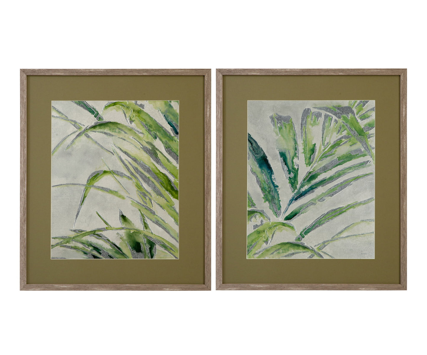 Green Palm Framed Print (Set of 2) - Green / Light Brown