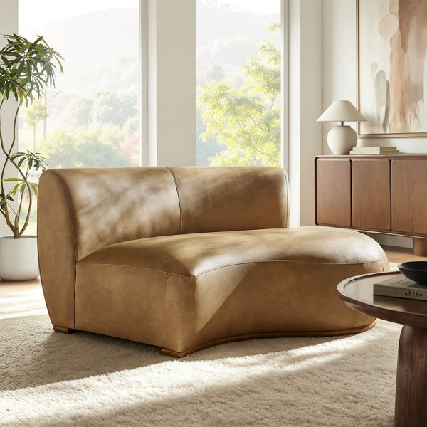 Rialta Curved Right-Arm Vegan Leather Sectional Loveseat - Toast