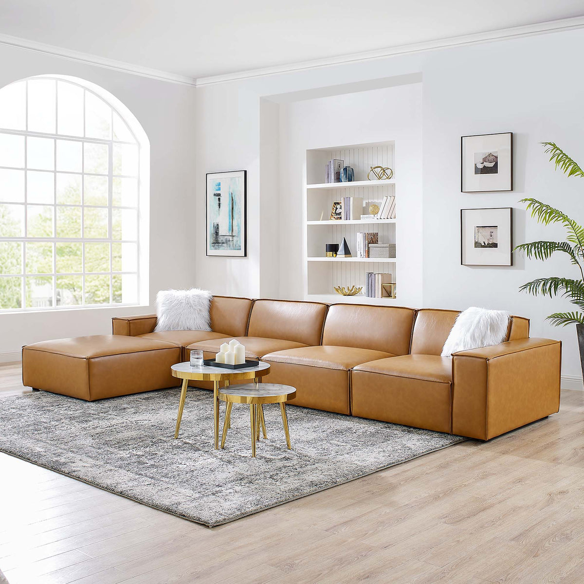 Restore 5-Piece Vegan Leather Sectional Sofa - Tan