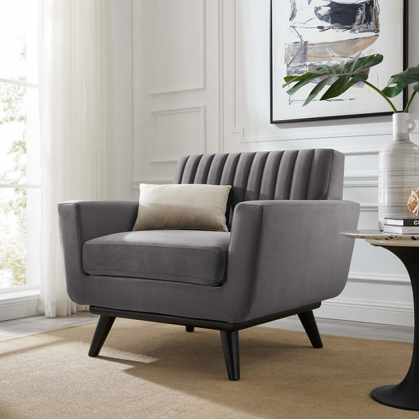 Engage Channel Tufted Performance Velvet Armchair - Gray