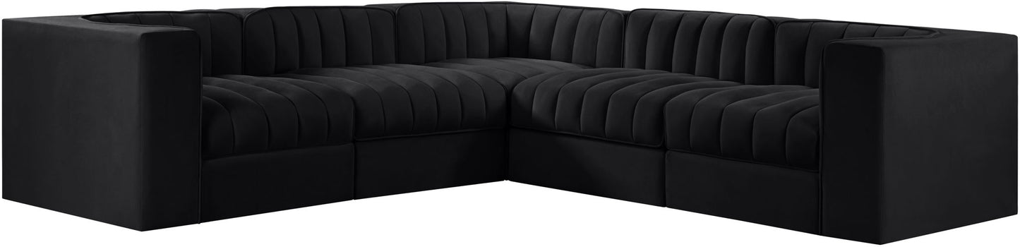 Rummi - Symmetrical Velvet Performance Fabric Upholstered 5 Piece Modular Sectional
