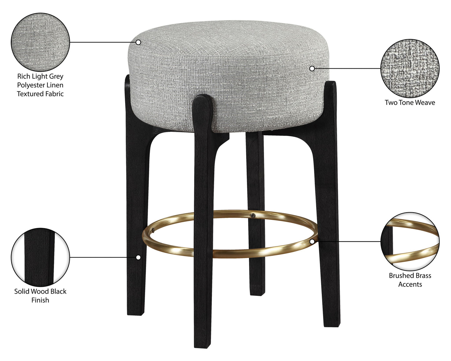 Torino - Backless Counter Stool With Brushed Black Base (Set of 2)
