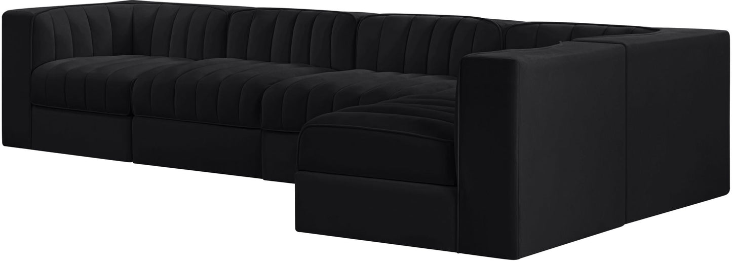 Rummi - Velvet Performance Fabric Upholstered 5 Piece Modular Sectional, L-Shaped (Right)