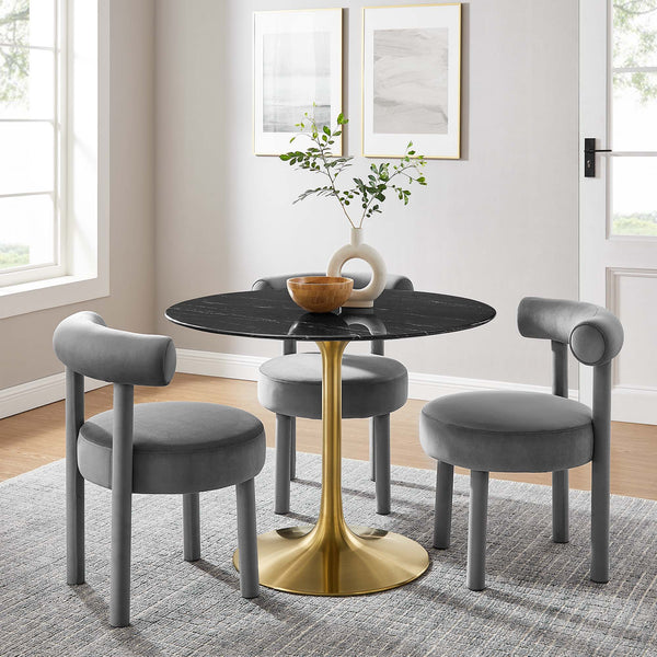 Lippa Round 40" Dining Table - Faux Marble, Gold Black