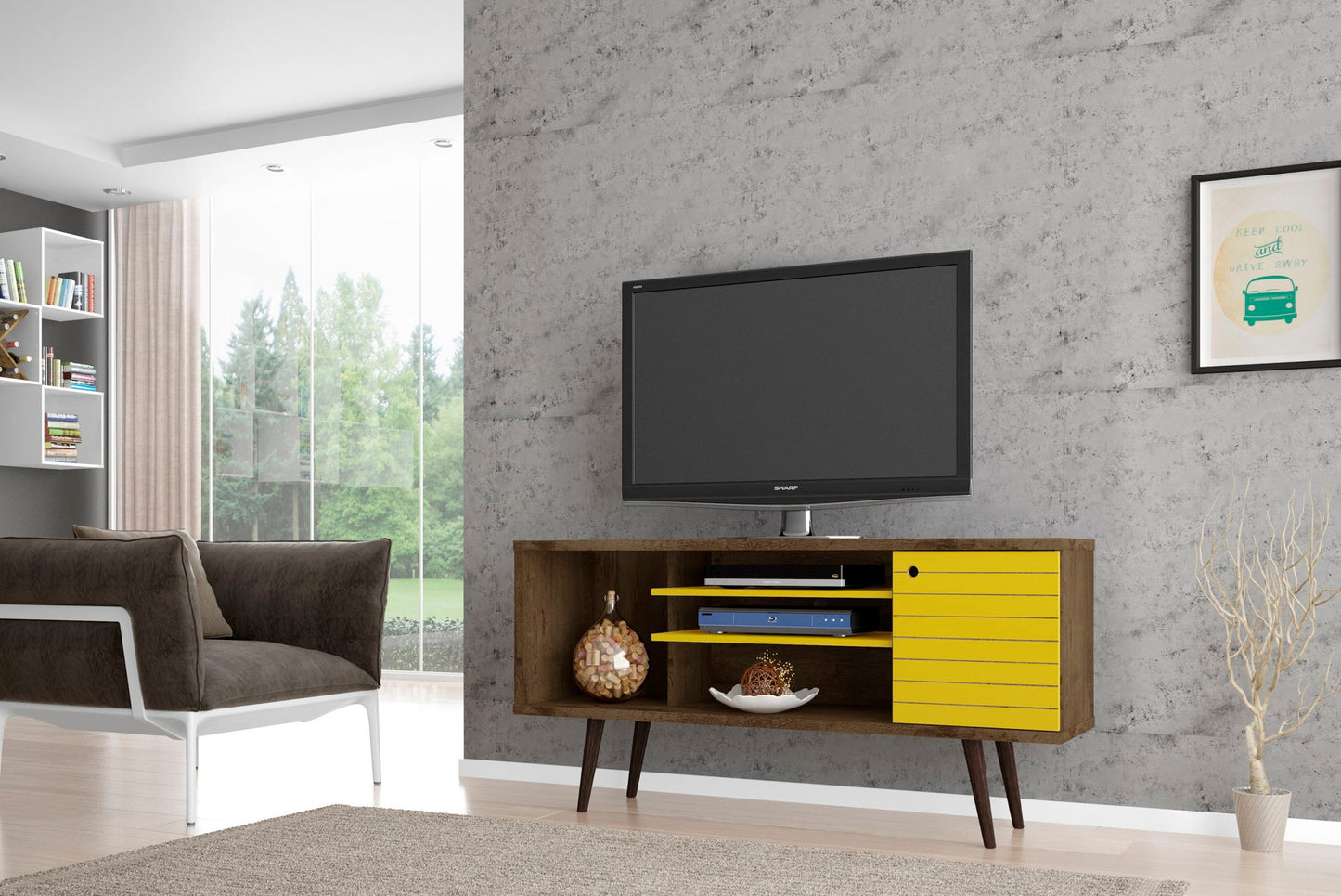 Manhattan Liberty - 53" TV Stand With Rustic Brown Frame