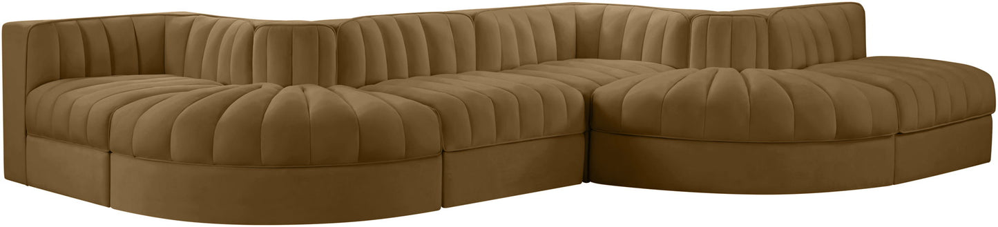 Rummi - Rounded Velvet Performance Fabric Upholstered 6 Piece Modular Sectional
