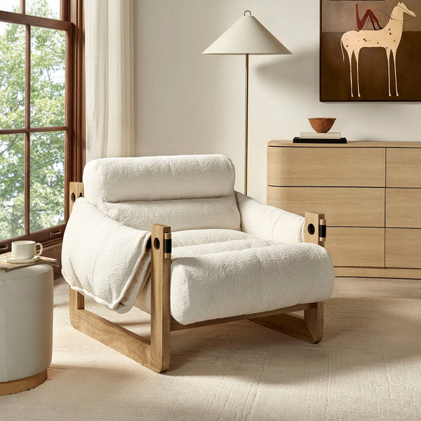 Sorelle Upholstered Fabric Sling Lounge Chair - Oak Cream