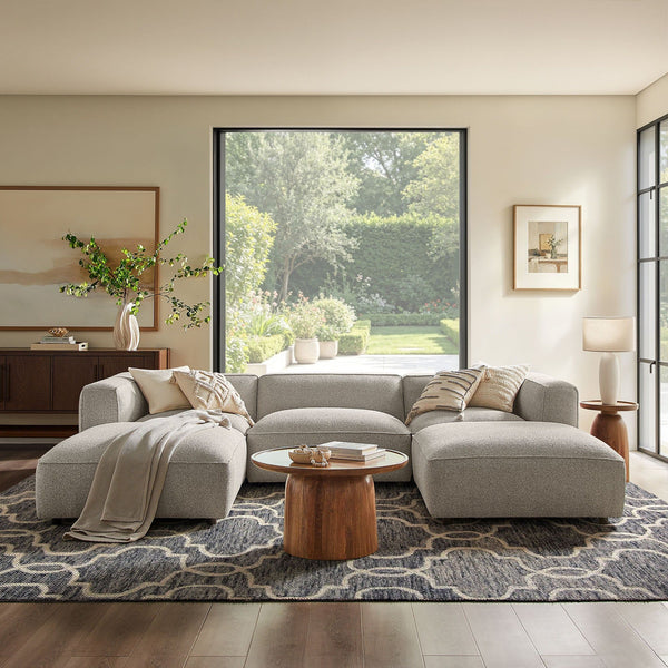 Auren 5 Piece Lattice Boucle Upholstered Modular Sectional - Fog