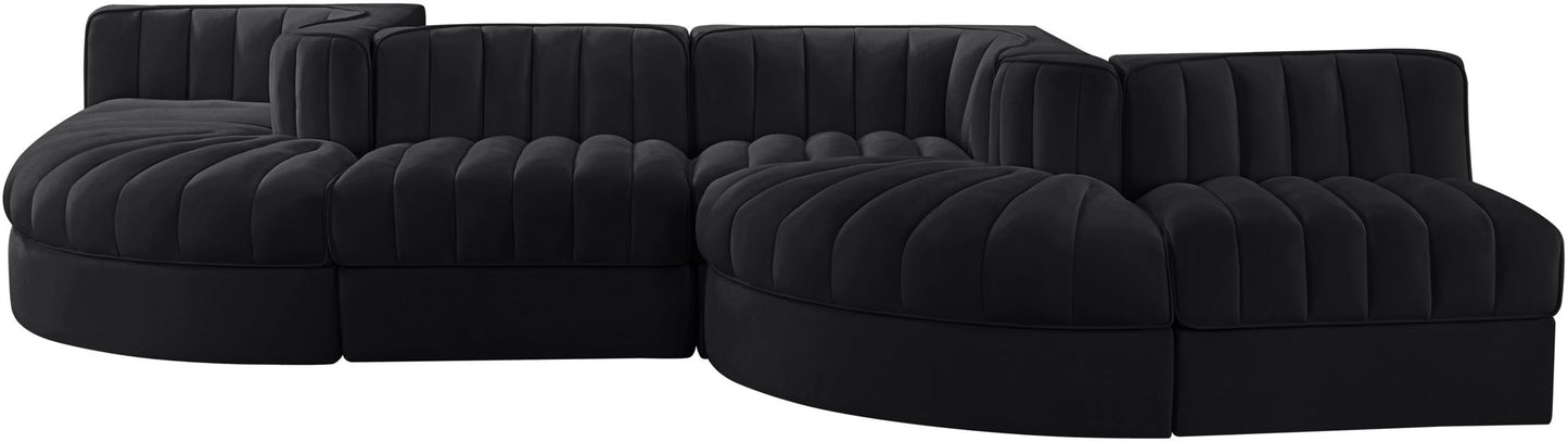 Rummi - Rounded Velvet Performance Fabric Upholstered 6 Piece Modular Sectional