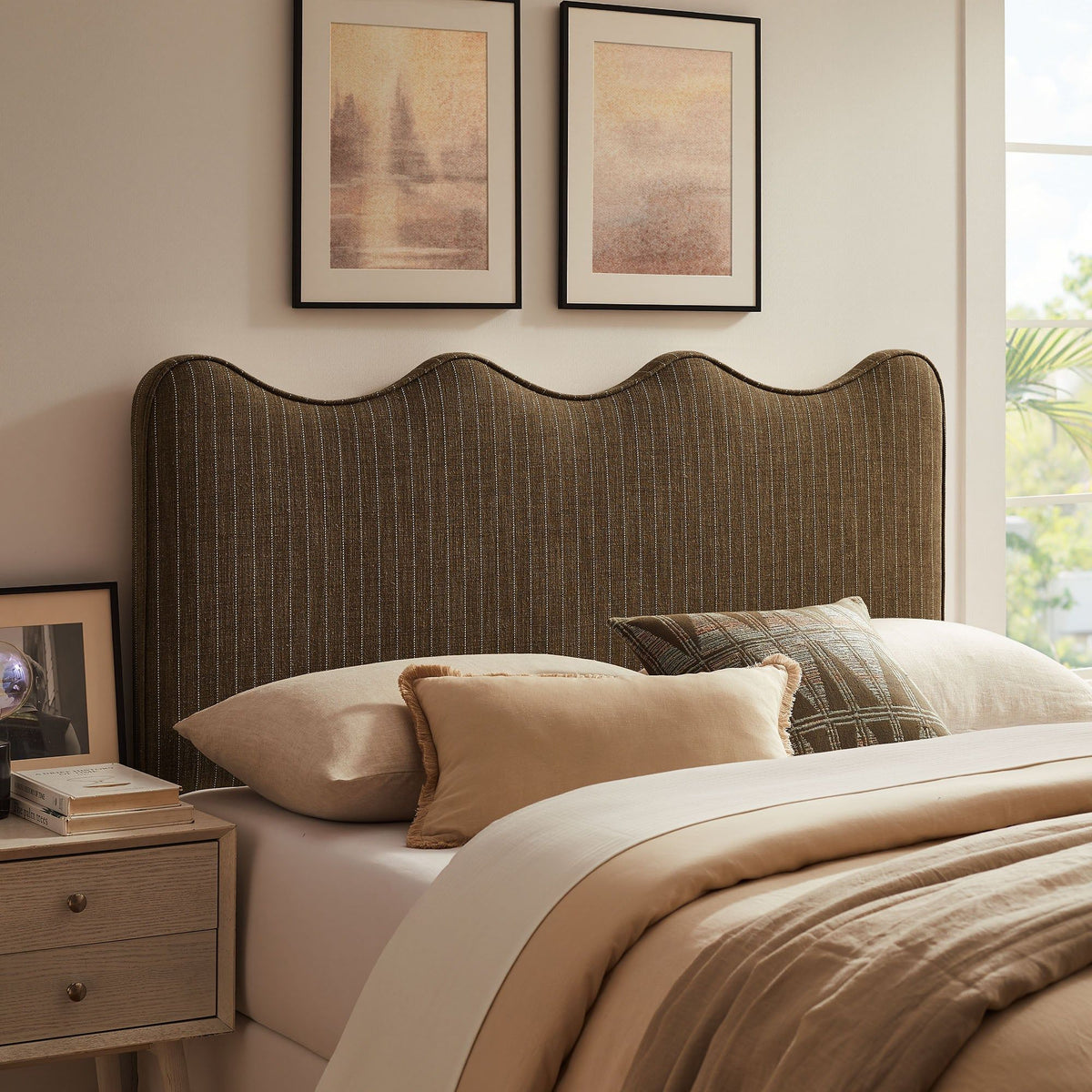 Athena Striped Fabric Upholstered Headboard - Full, Earth Stripe