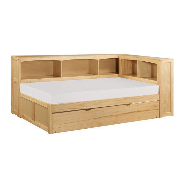 Bartly Twin Bookcase Corner Platform Bed with Twin Trundle