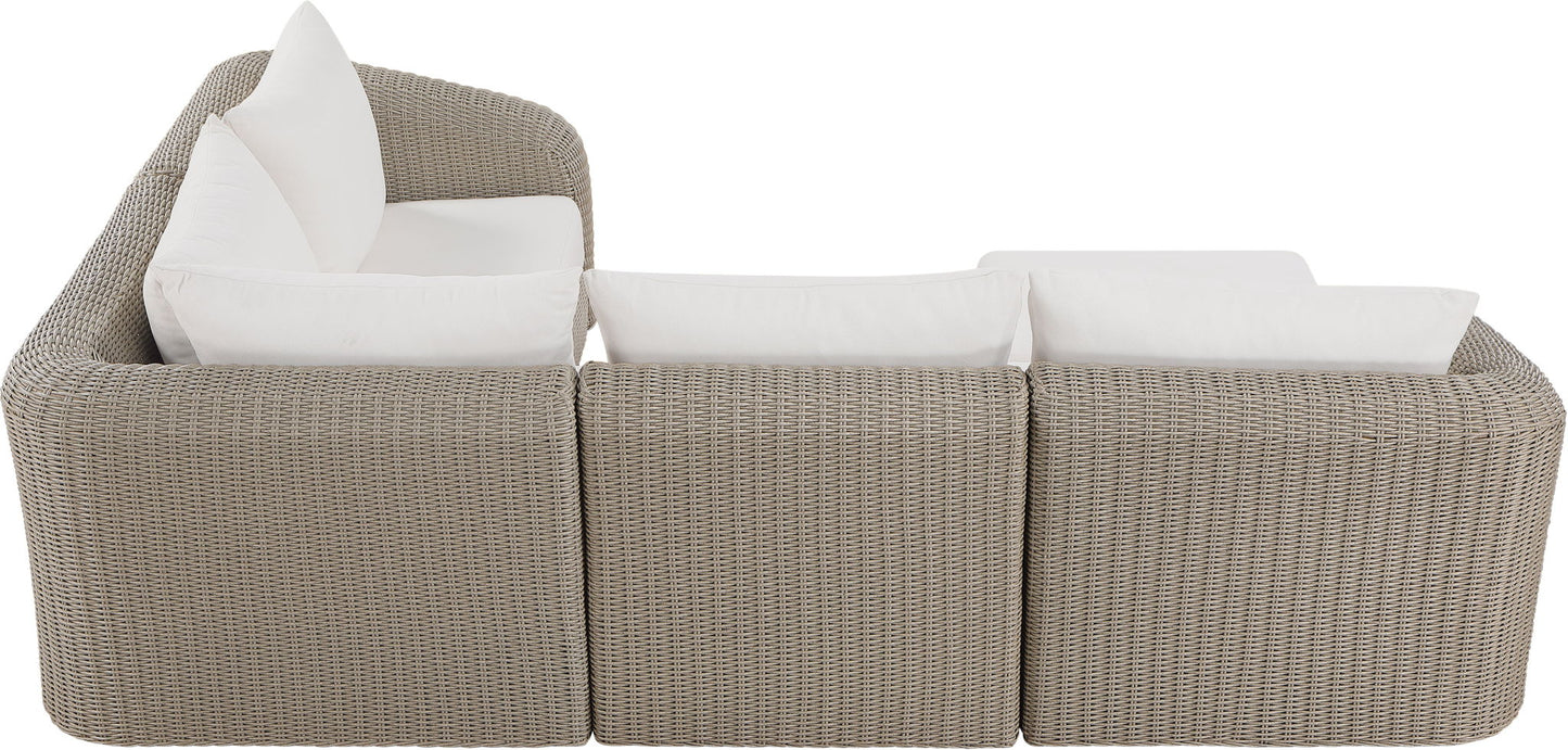 Seacrest - Olefin Water Resistant Fabric And Wicker 5 Piece Outdoor Patio Modular Sectional