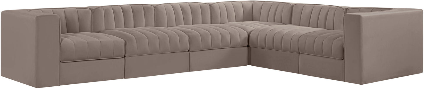 Rummi - Velvet Performance Fabric Upholstered 6 Piece Modular Sectional (With 3 Corner Chairs)