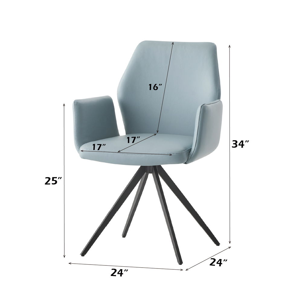 Segismunda - Arm Chair With Swivel - Light Blue Leather & Black