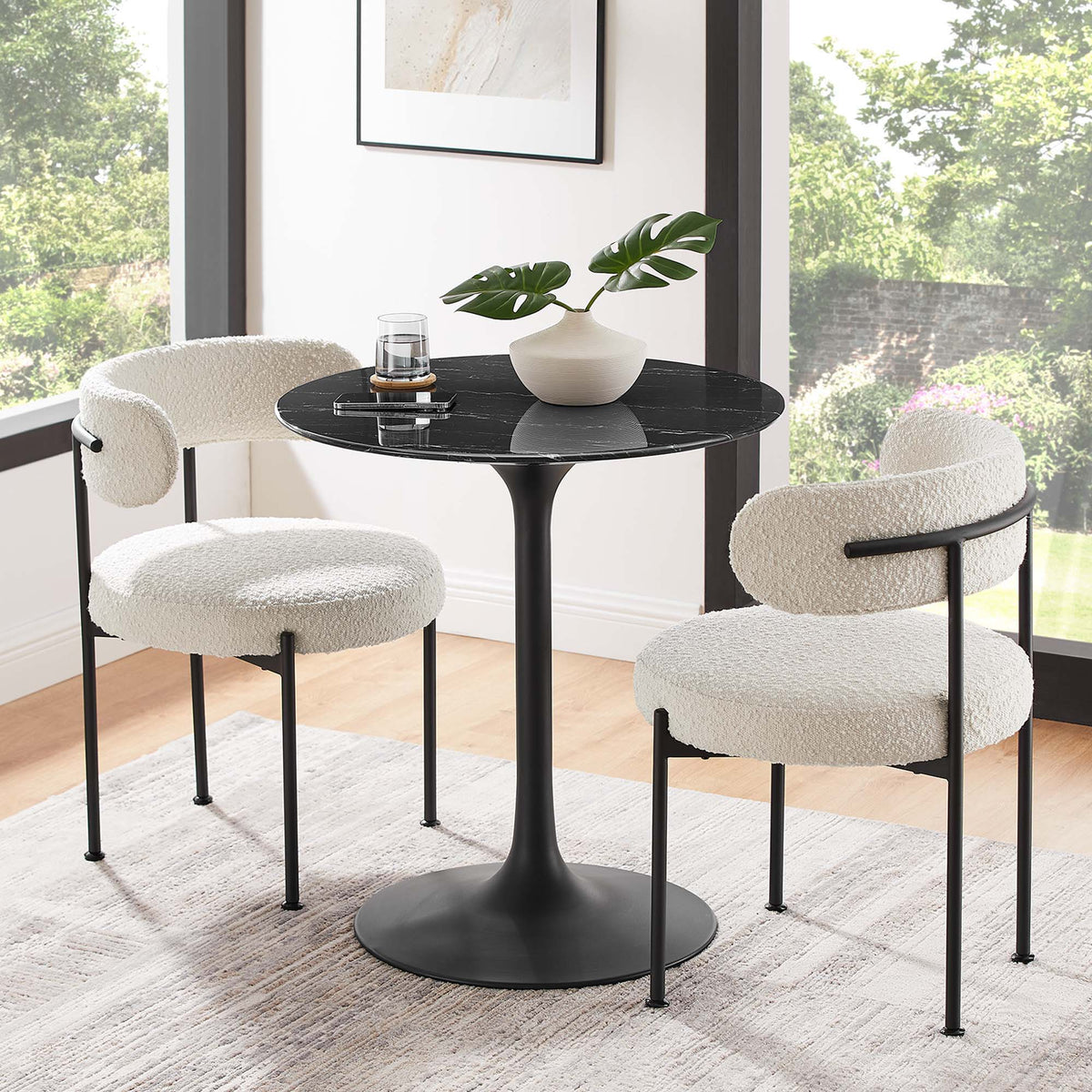 Lippa Round 28" Dining Table - Faux Marble, Black Black