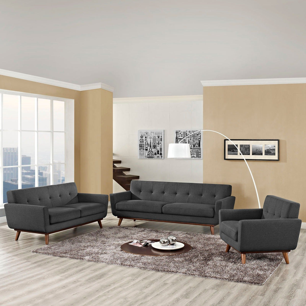 Engage Sofa Loveseat and Armchair Set of 3 - Gray