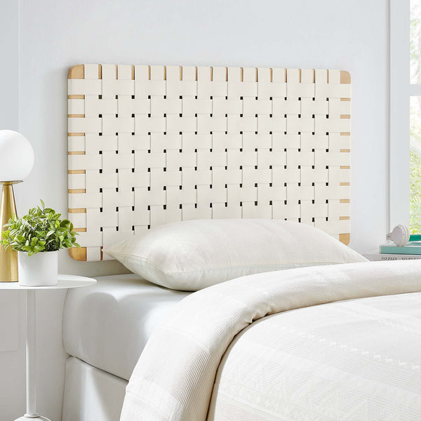 Sparta Weave Wall-Mount Vegan Leather Headboard - Twin, Natural Beige