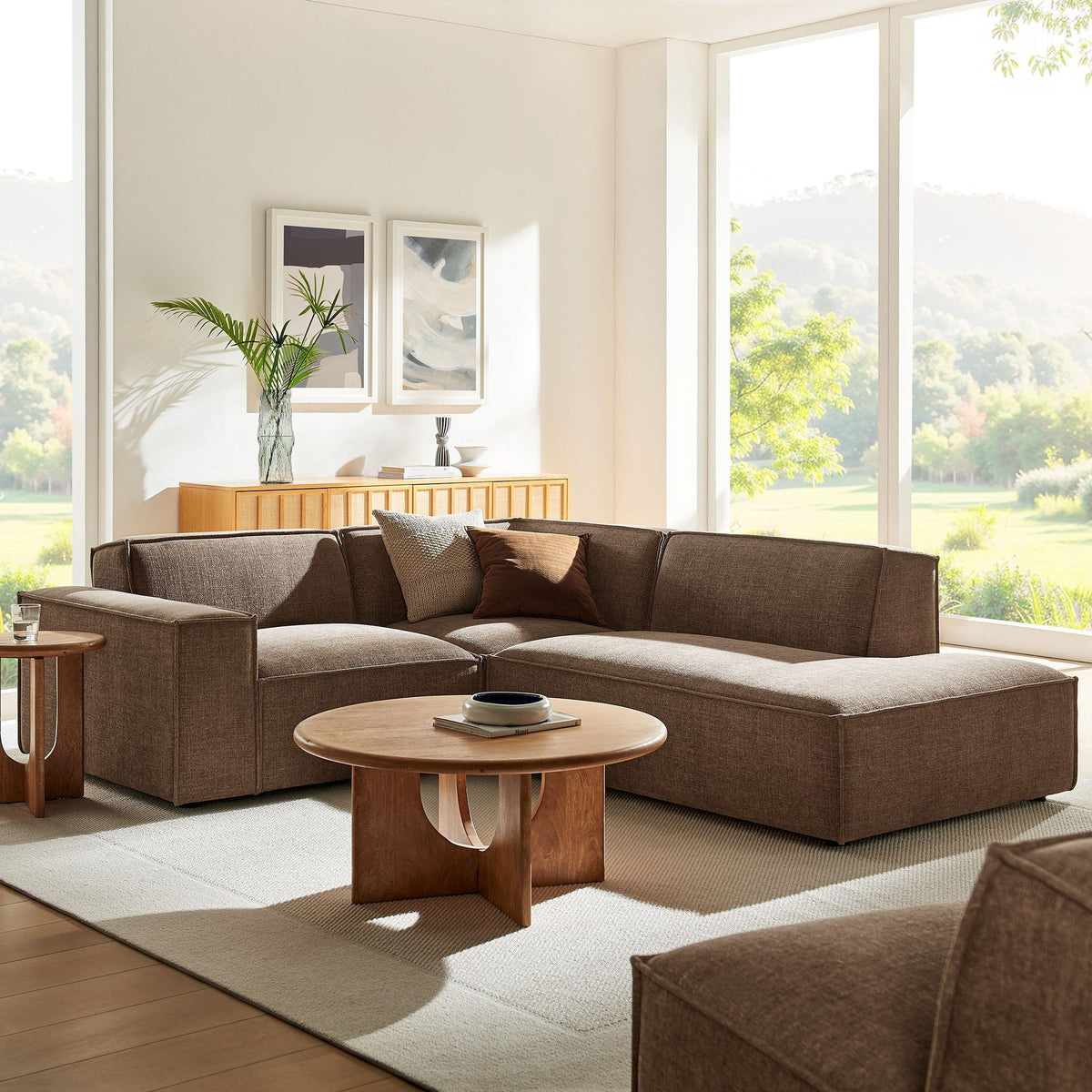 Restore 3-Piece Performance Fabric Upholstered Modular L-Shaped Sectional Sofa - Mocha