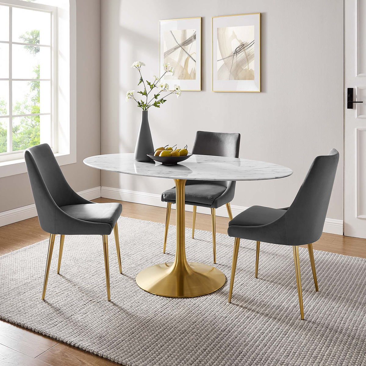 Lippa Oval Artificial Marble Dining Table - 60", Gold White