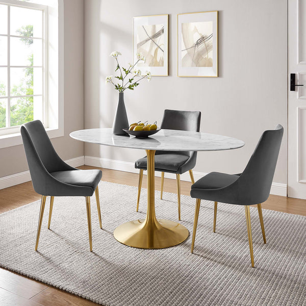 Lippa Oval Artificial Marble Dining Table - 60", Gold White