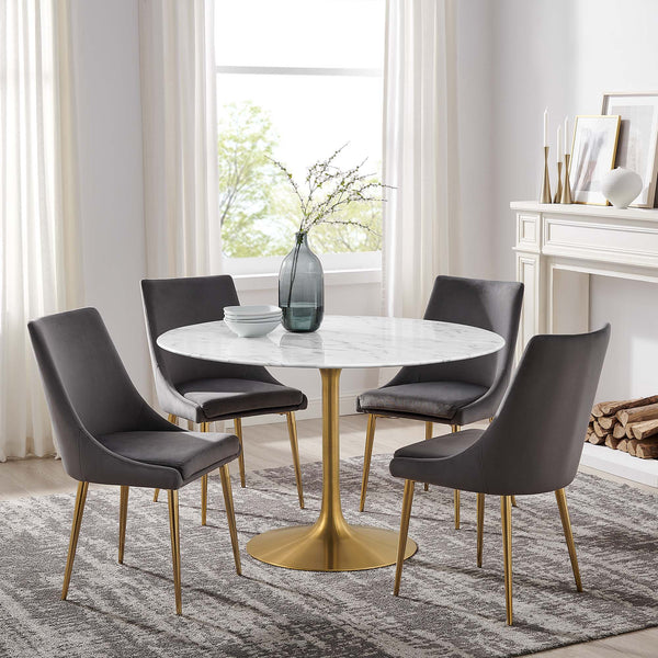 Lippa Round 48" Dining Table - Faux Marble, Gold White