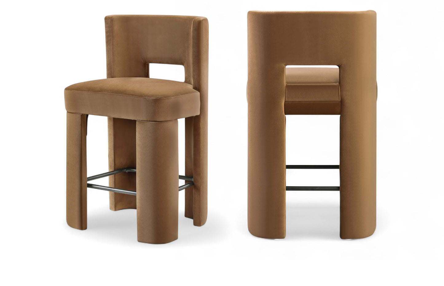Zuno - Velvet Performance Fabric Upholstered Counter Stool (Set of 2) - Saddle