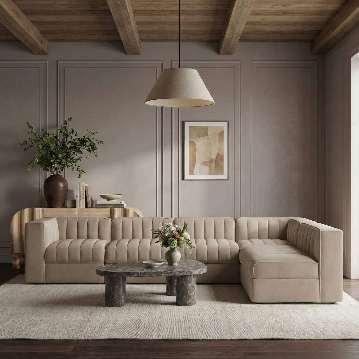 Rummi - Velvet Performance Fabric Upholstered 6 Piece Modular Sectional