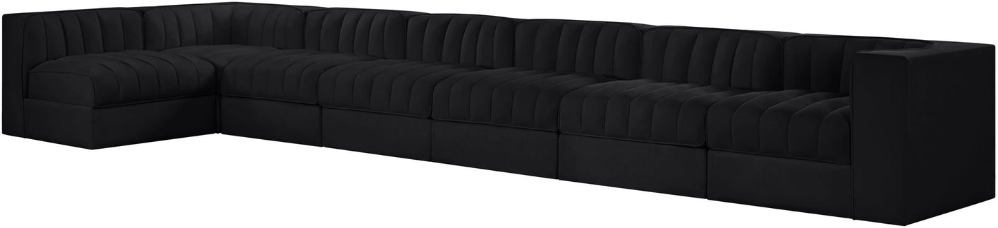 Rummi - Velvet Performance Fabric Upholstered 7 Piece Modular Sectional, L-Shaped (Right)