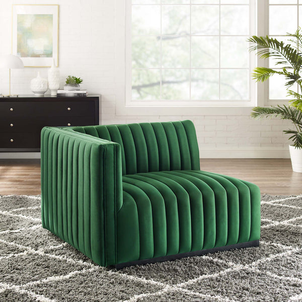 Conjure Channel Tufted Performance Velvet Left-Arm Chair - Black Emerald