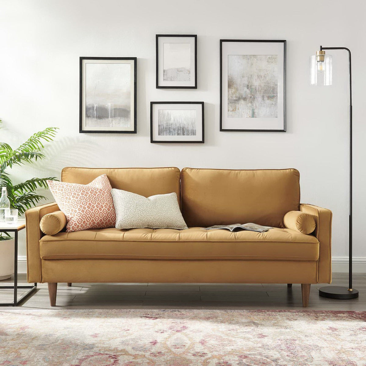 Valour Performance Velvet Sofa - Cognac