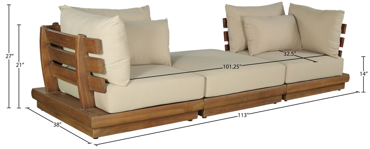 Mirella - 3 Piece Water Resistant Fabric Upholstered Outdoor Patio Modular Sofa