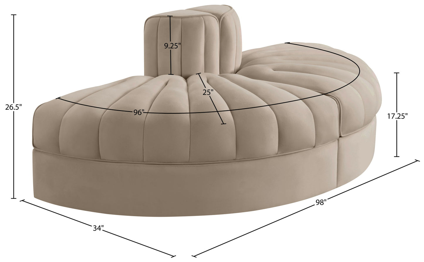 Rummi - Velvet Performance Fabric Upholstered 2 Piece  Rounded Modular Loveseat