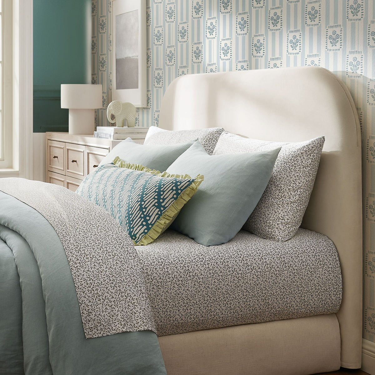 Keynote Full Size Stain-Resistant Performance Velvet Headboard - Alabaster