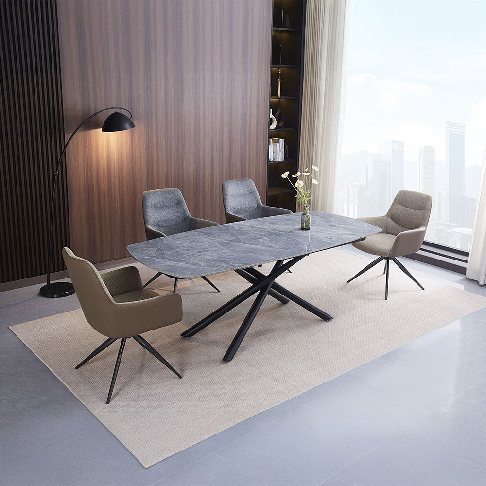 Hester - Ceramic Top Dining Table - Gray & Black