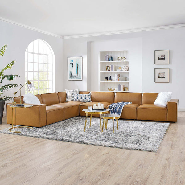 Restore 6-Piece Vegan Leather Sectional Sofa - Tan