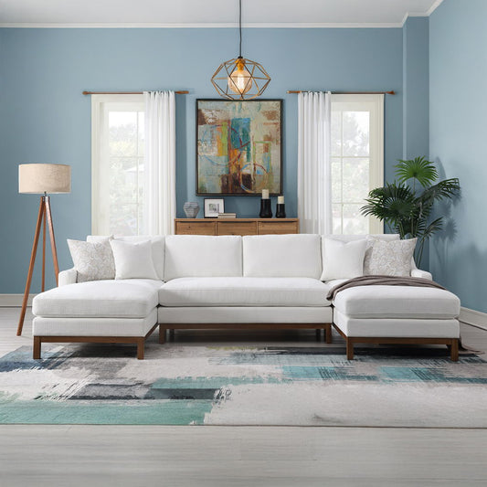 Valiant - Sectional Sofa With 4 Pillows - Ivory Chenille