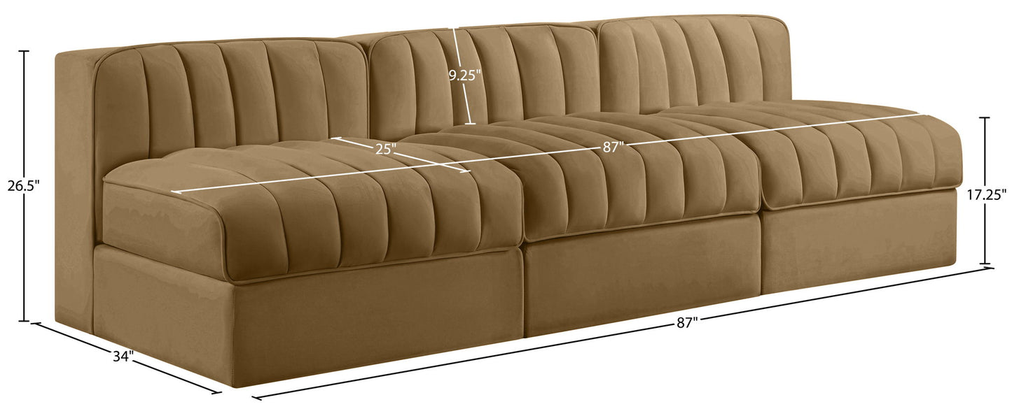 Rummi - Velvet Performance Fabric Upholstered 3 Piece Modular Armless Sofa