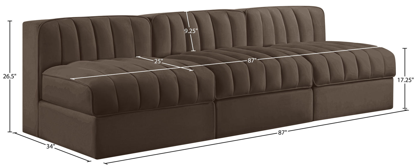Rummi - Velvet Performance Fabric Upholstered 3 Piece Modular Armless Sofa